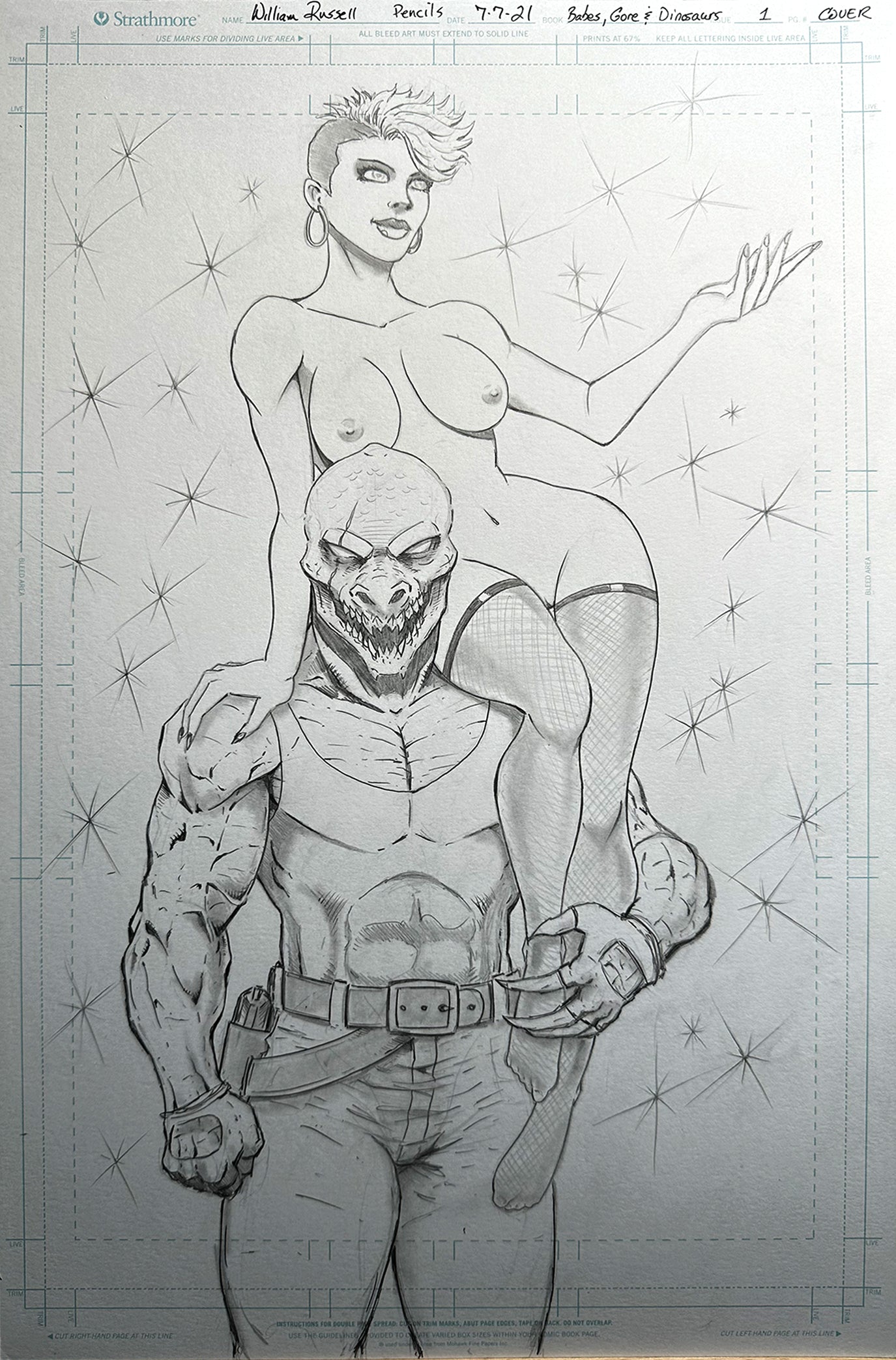 11x17 Babes, Gore and Dinosaurs - Naughty Pencils for Published Cover