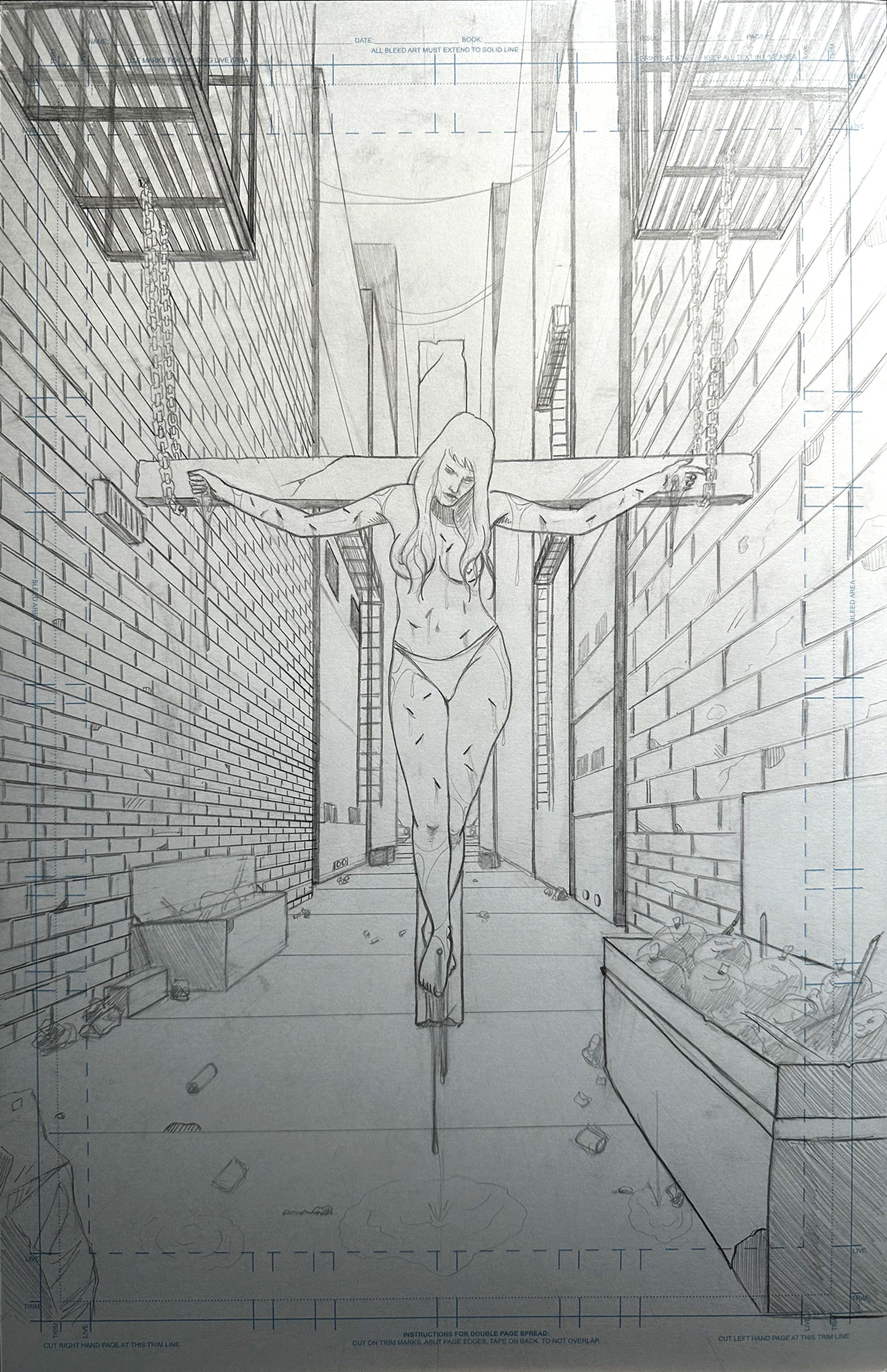 11x17 Original Inrerior Pencils - Psycho Sal #1 Interior Splash Page Published work
